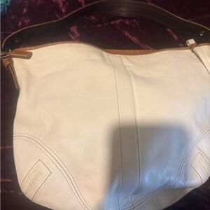 Coach Women’s Cream Leather Shoulder Bag - Tan Trim